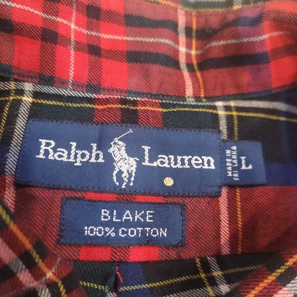 Ralph Lauren Blake Size Large Plaid Flannel Long Sleeve Button Shirt Red Blue - Picture 3 of 4
